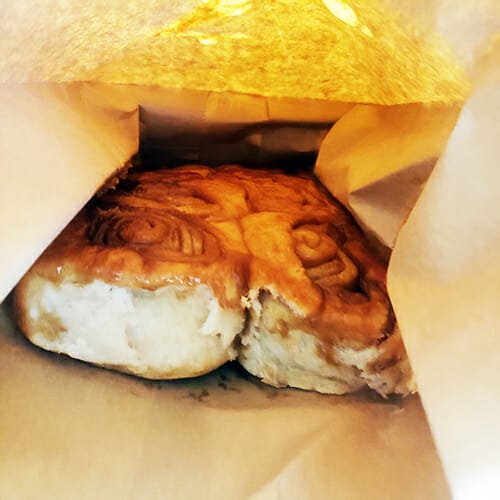 Knaus Berry Farm peak inside a half dozen cinnamon rolls bag