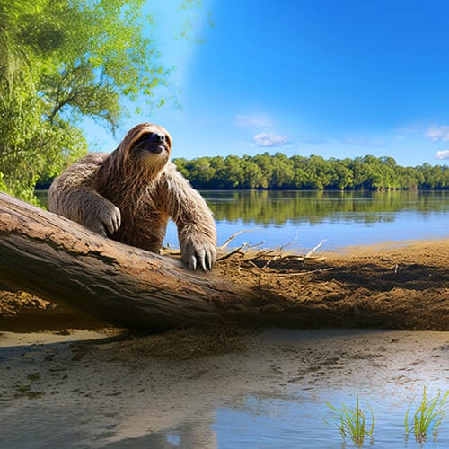 Florida Giant Sloth, depiction of what it would have looked like on Peace River 14,000 years ago