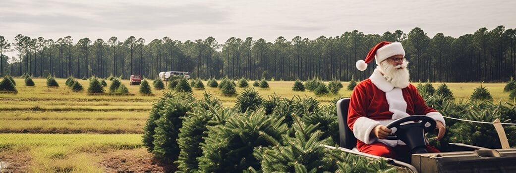 Florida Christmas tree farms Santa riding around the farm