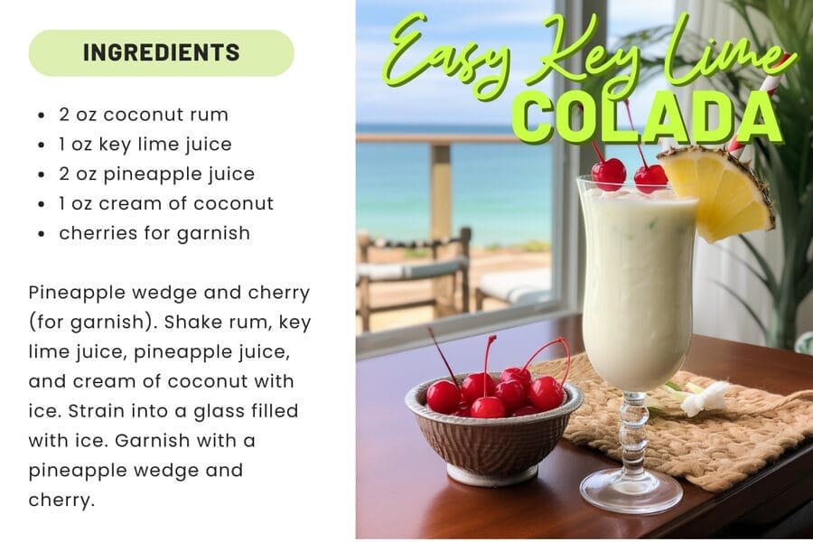 Florida key lime colada cocktail recipe card