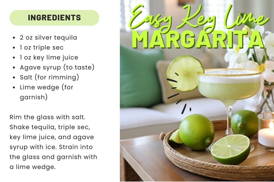 easy key lime margarita cocktail recipe card