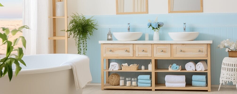 calm and coastal color scheme with beach home accents in bathrom