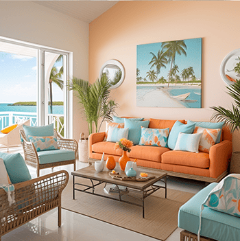 bright and cheery beach home accents in small den