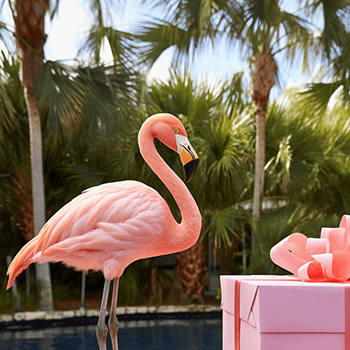 pink flamingo and gift box in Florida