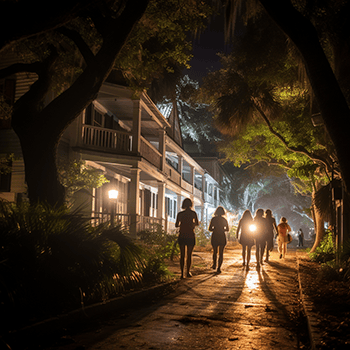 walking ghost tour at night