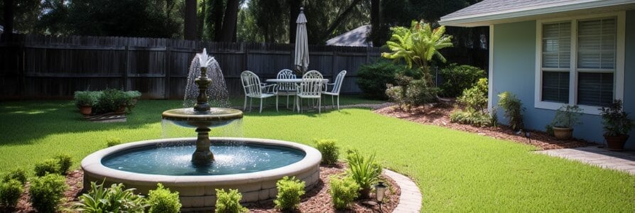 Florida backyard with a water fountain