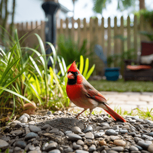 Northern cardinal bird in a Florida backyard