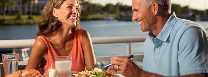 stone crab claws dinner at a waterfront restaurant