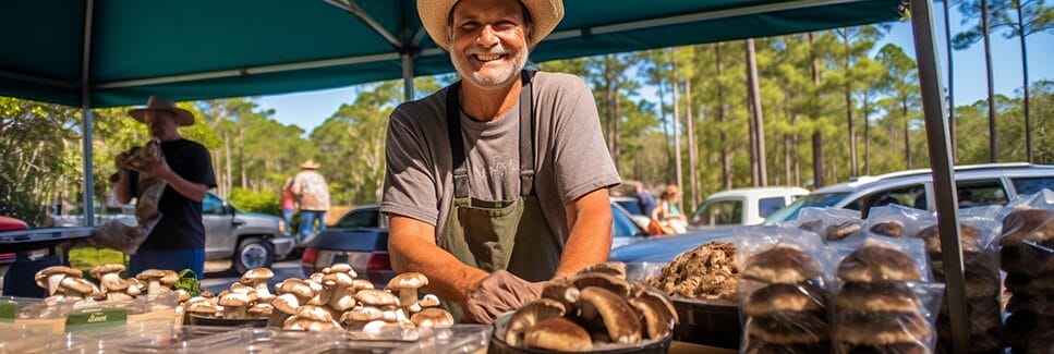 mushroom farmer at a farmer's market in Florida