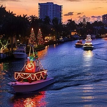 Christmas boat parade in December in Florida